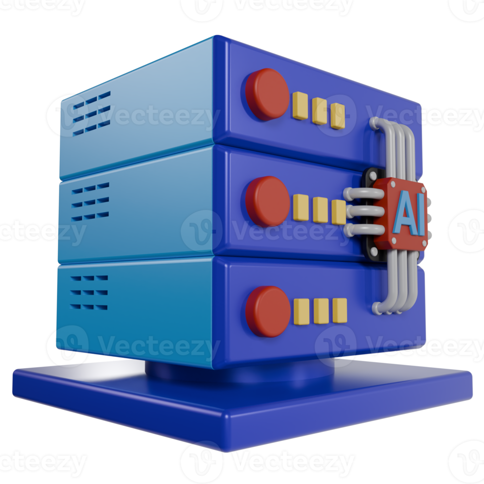 3d render of storage server data icon. online storage computing system concept with AI chip icon. artificial intelligence png