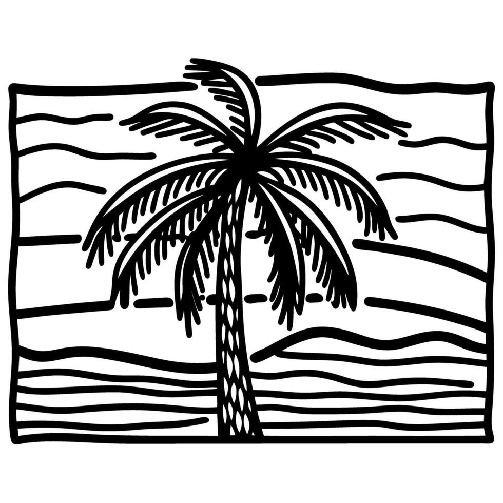 Tropical palm tree silhouette with abstract wavy background nature, summer, beach, vacation concept art vector