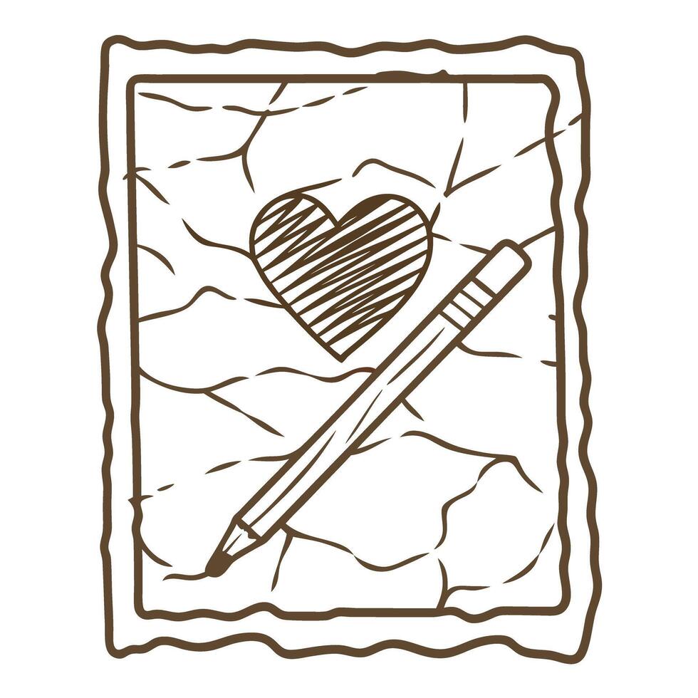 Hand drawn heart with pencil on crumpled paper creative love sketch, artistic romantic drawing concept vector