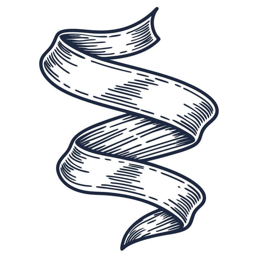 Vintage hand drawn ribbon banner illustration decorative scroll element, retro sketch isolated on white background vector