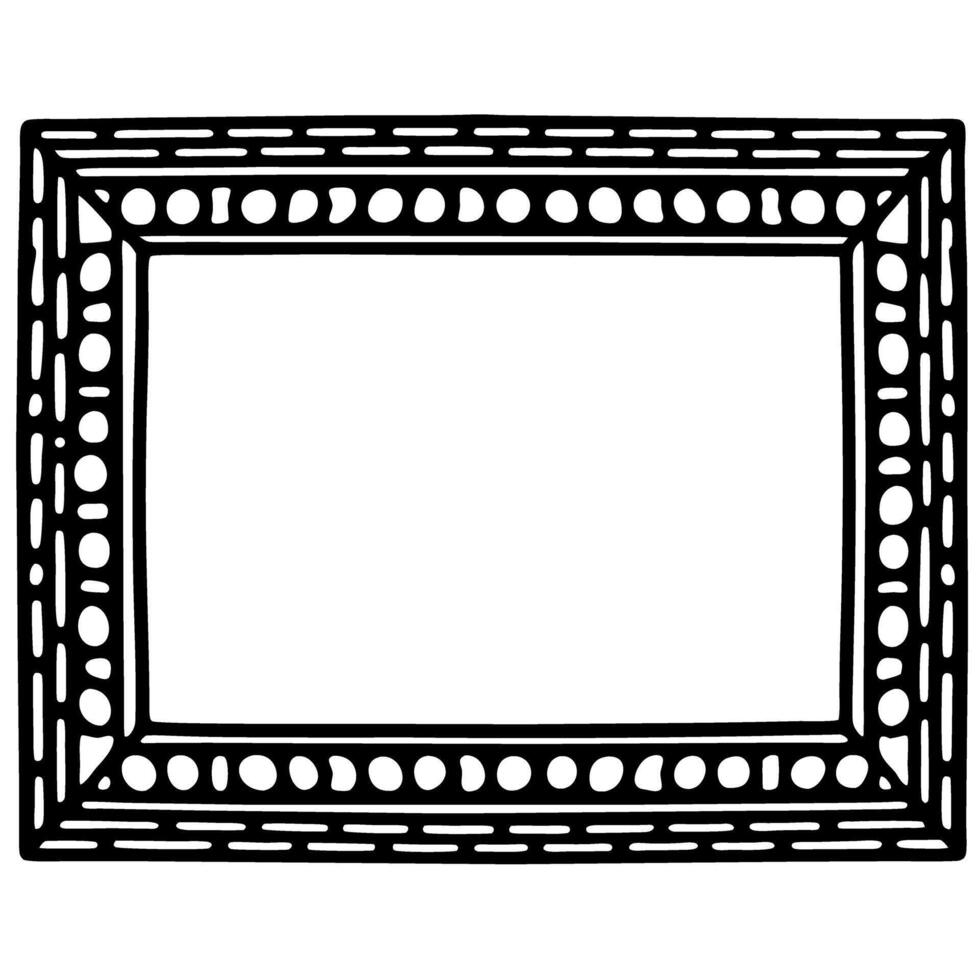 Decorative rectangular picture frame with ornate pattern, empty border, outlined, classic vintage design vector