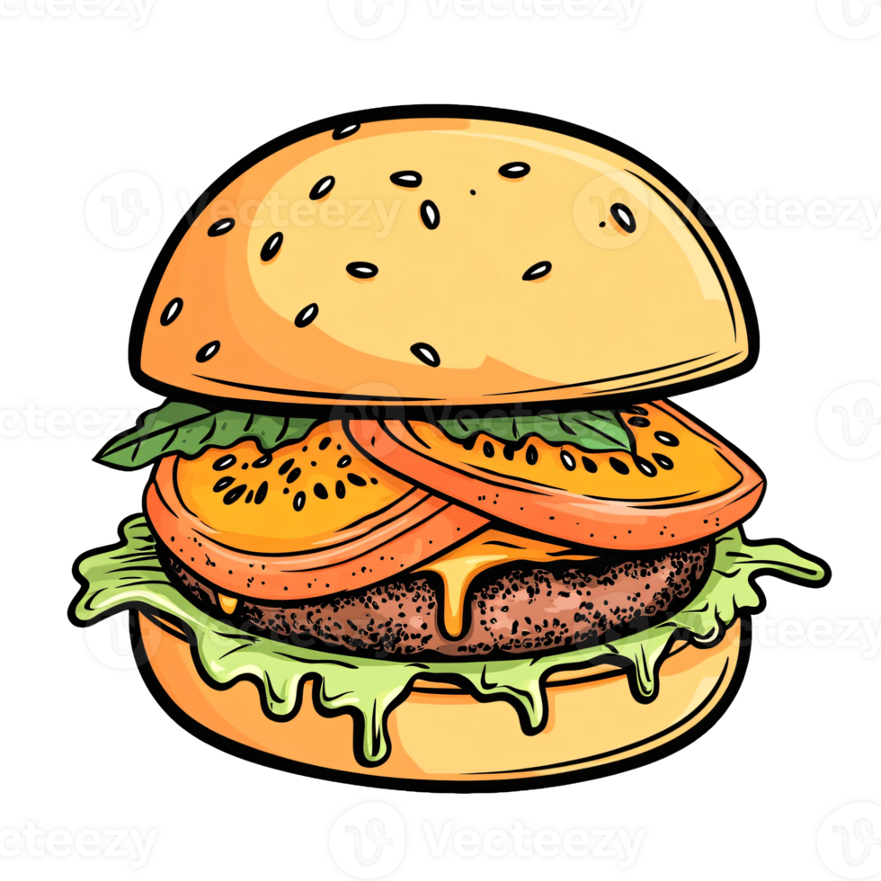Mouthwatering cheeseburger with garden-fresh toppings png