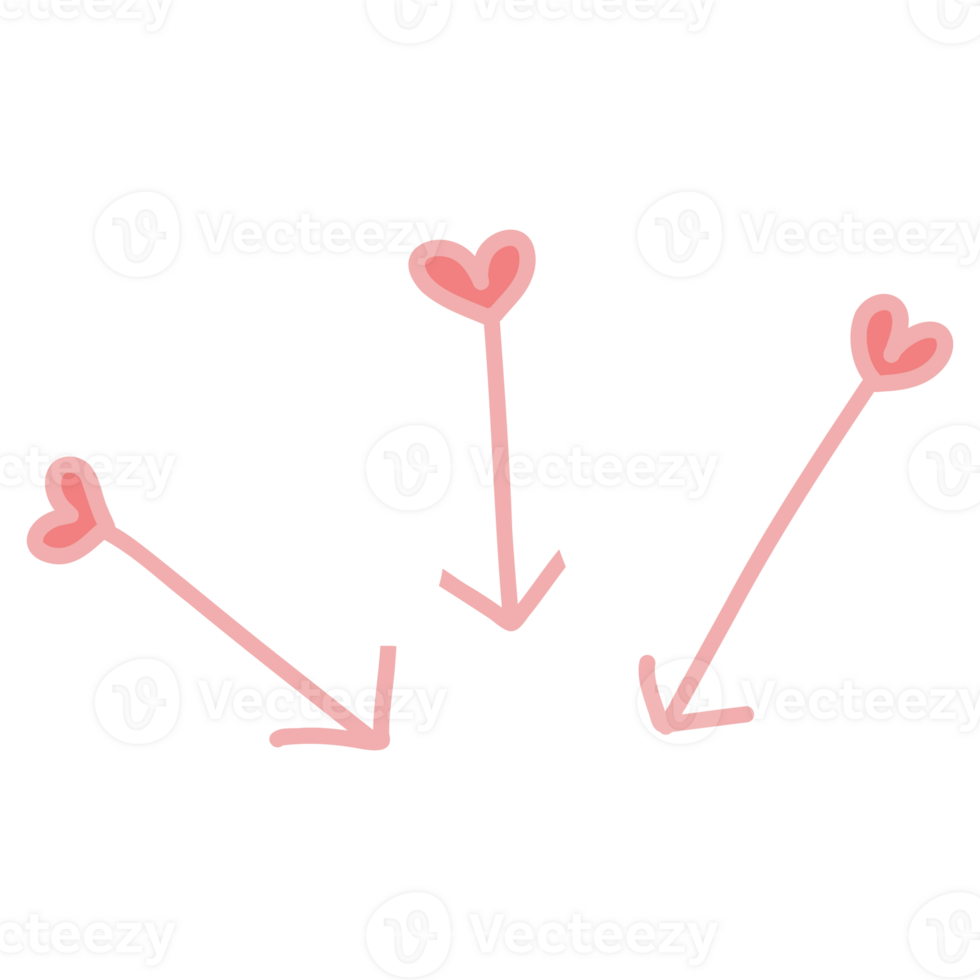 three arrows pointing in different directions, with hearts in the middle png