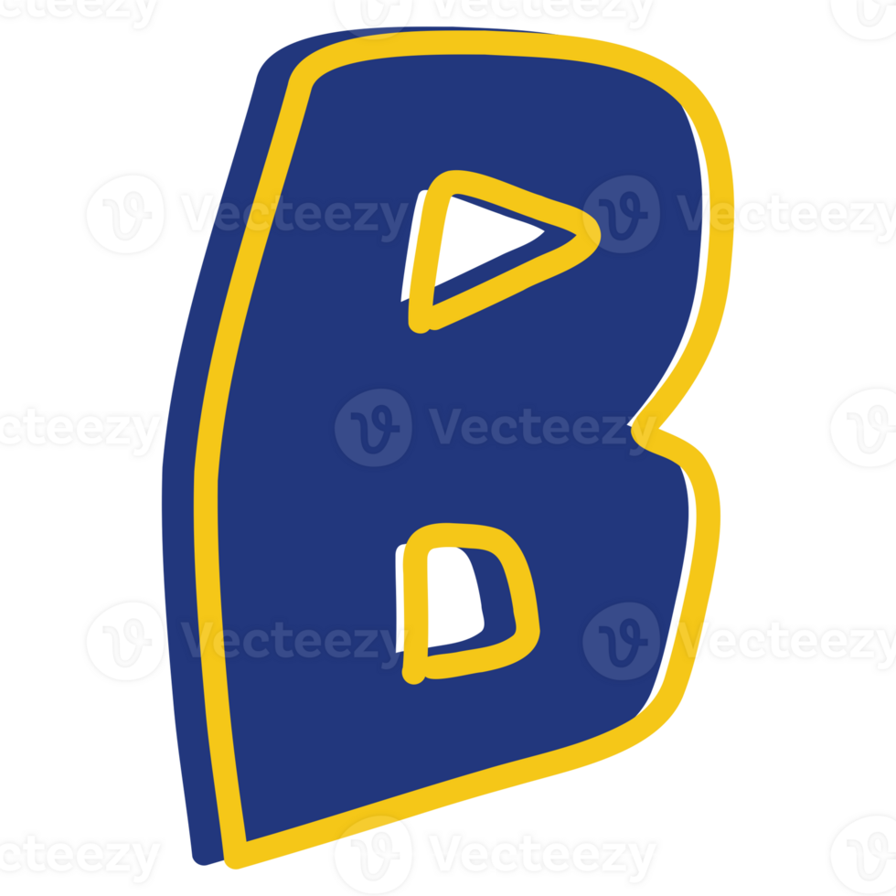 a blue and yellow letter b with a yellow outline png