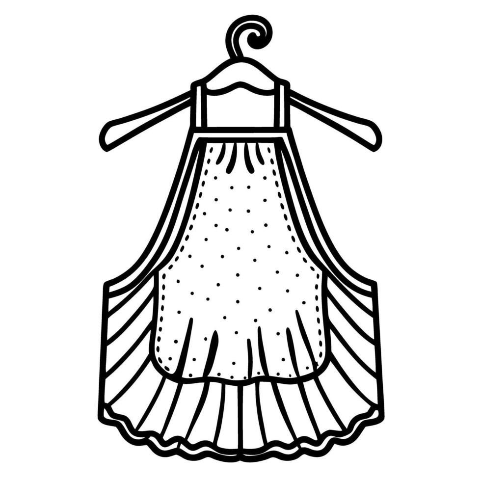 Kitchen apron on clothes hanger, front view simple outline, polka dot pattern cooking, baking attire concept vector