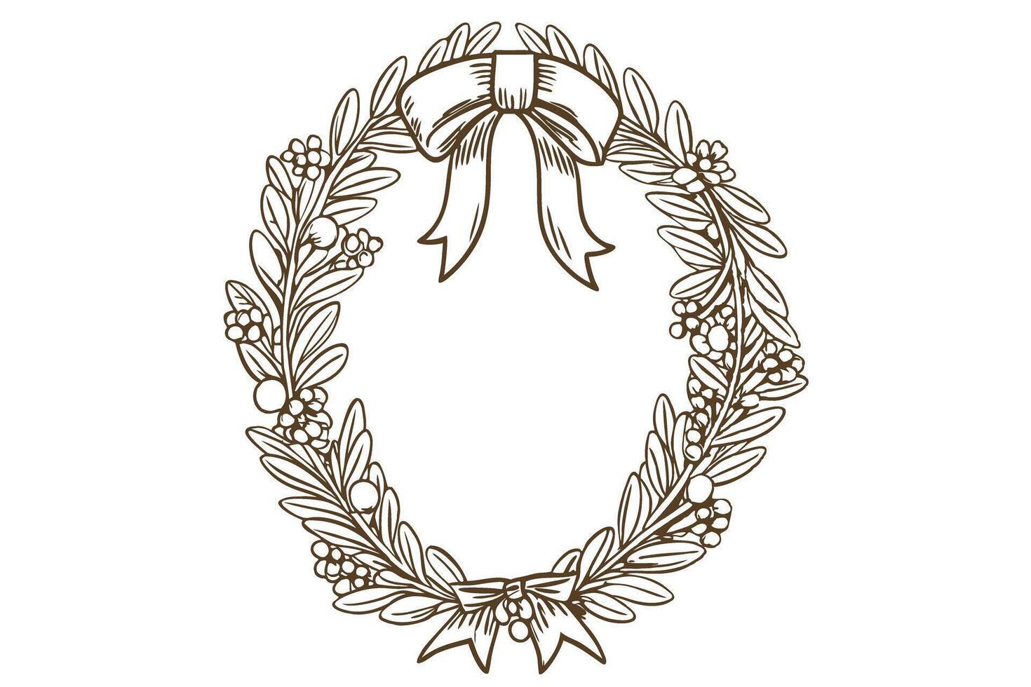 Hand drawn laurel wreath with berries and ribbons elegant botanical frame for decoration or celebration themes vector