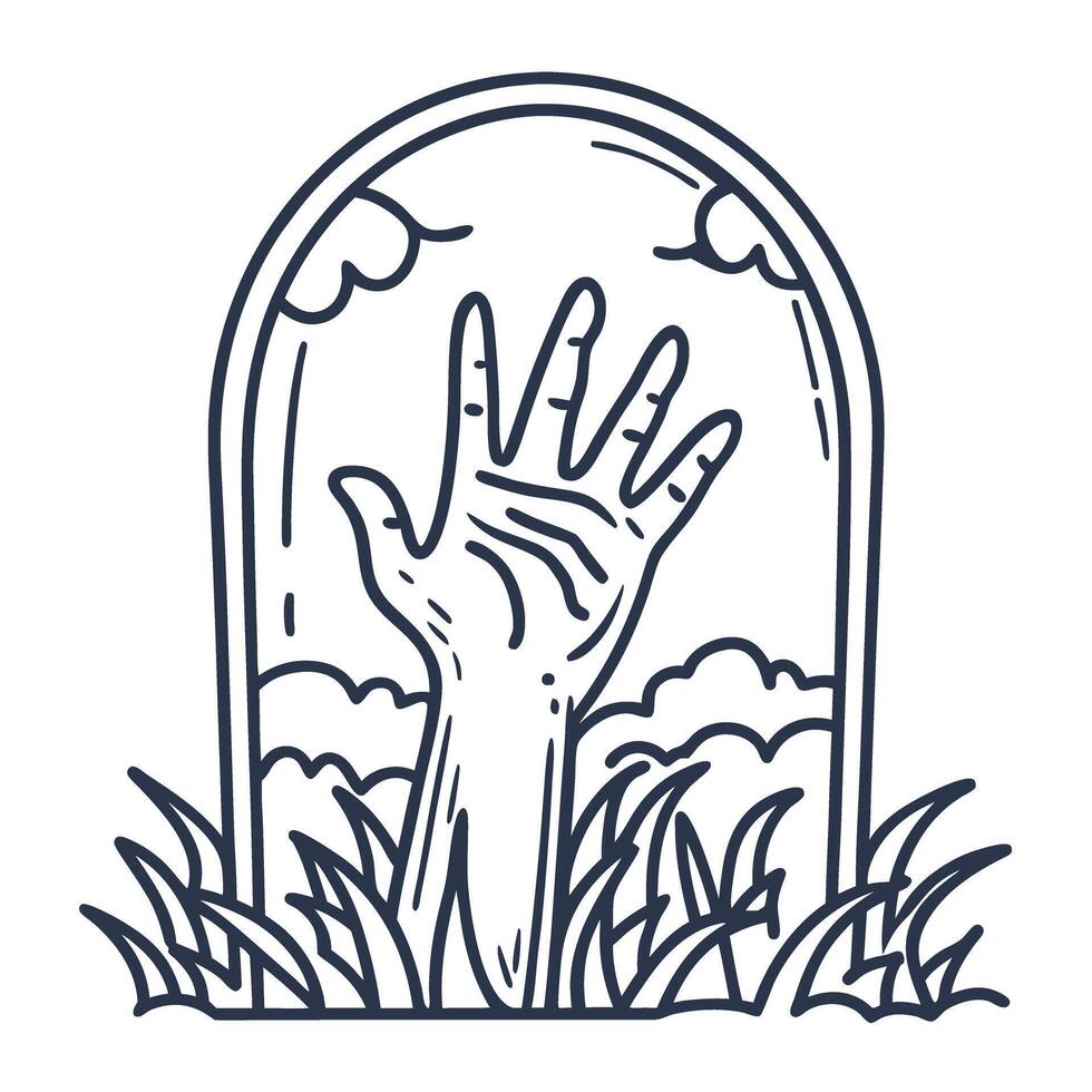 Zombie hand emerging from grave undead rising from the earth, horror concept, spooky halloween illustration vector