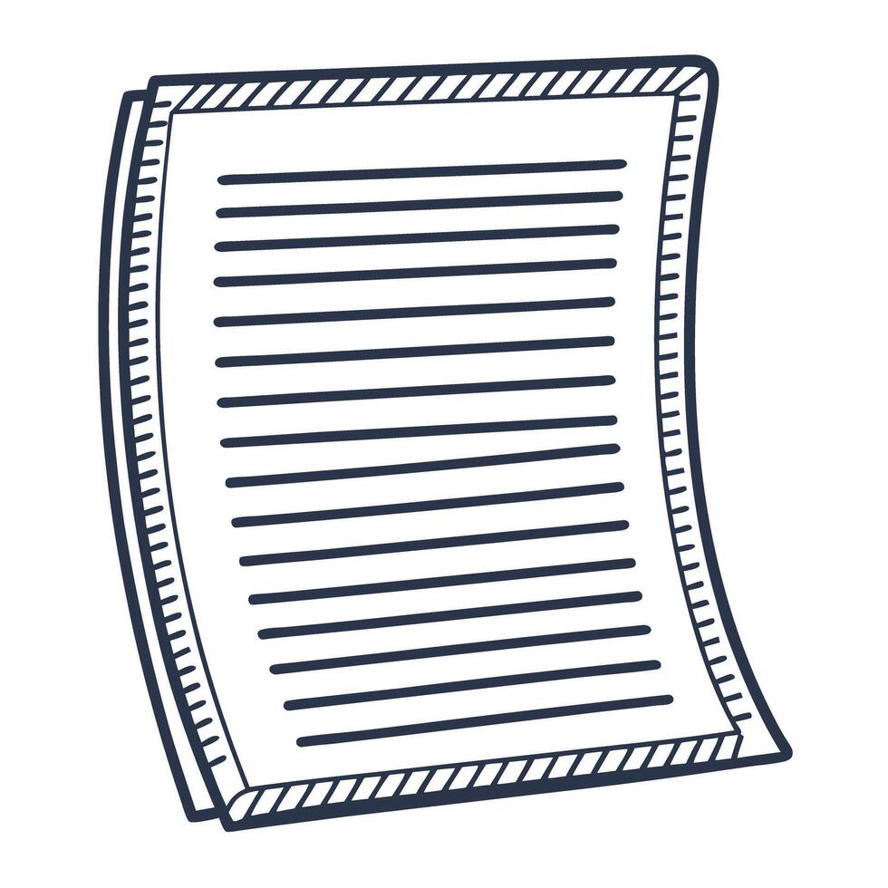 Blank sheet of lined paper illustration hand drawn single page, empty document template, writing surface concept vector