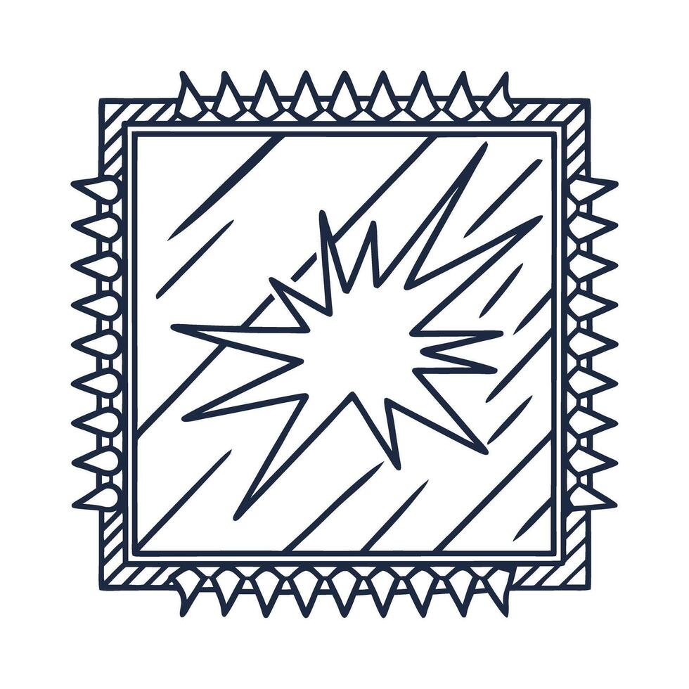 Broken glass icon, window with sharp cracks, damaged surface outline shattered pane, safety and repair warning vector