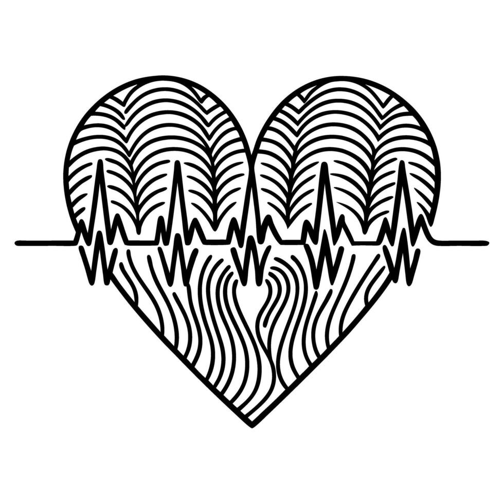 Heartbeat line and fingerprint inside heart shape unique identity, medical health security, biometric love concept vector