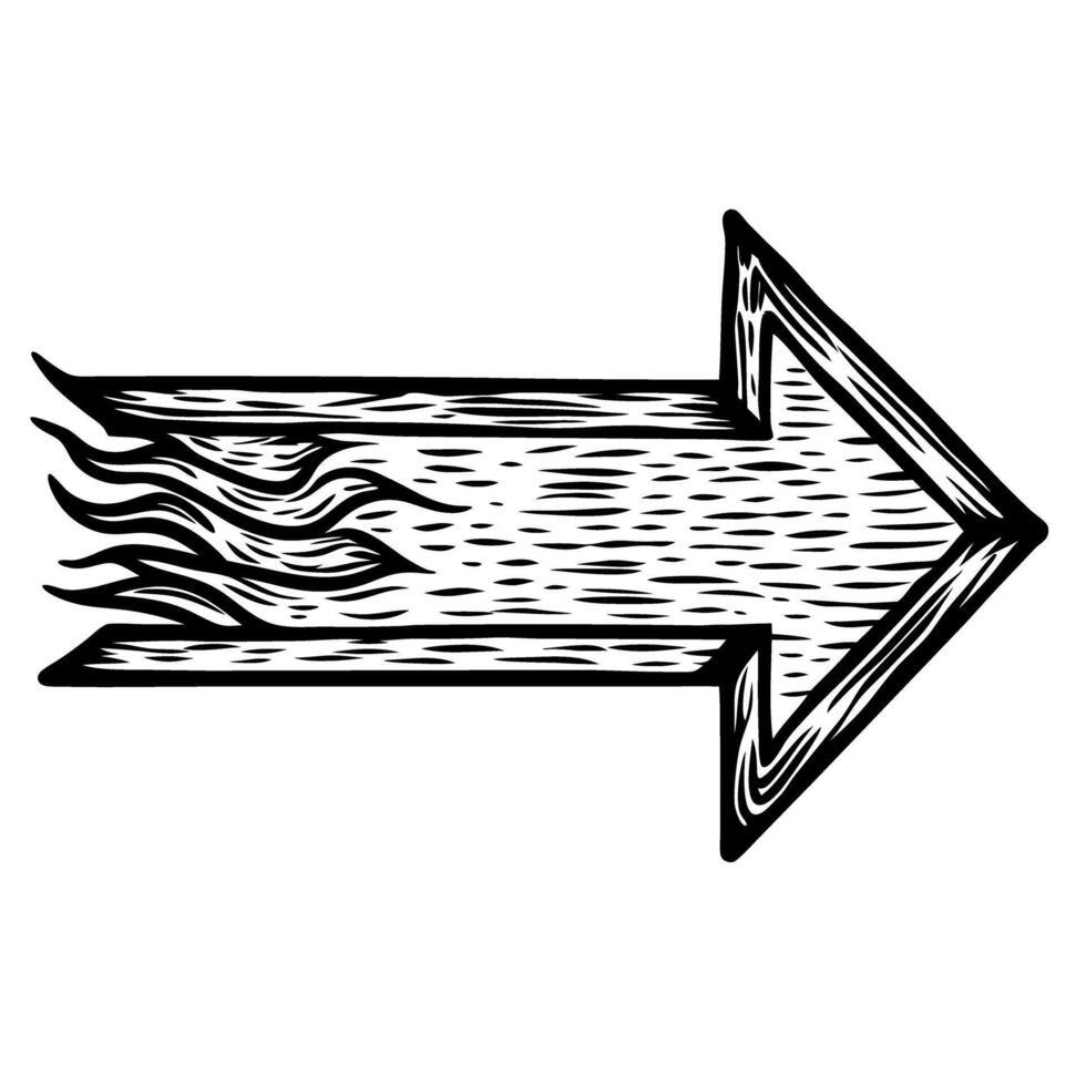 Hand drawn right arrow with textured, rough edges black illustration, abstract forward direction symbol vector
