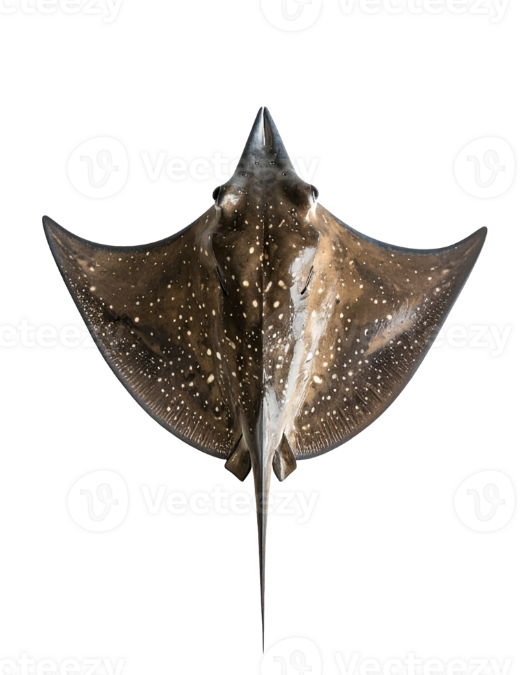 highly realistic full-body top view of a spotted stingray with wide wings on isolated background png
