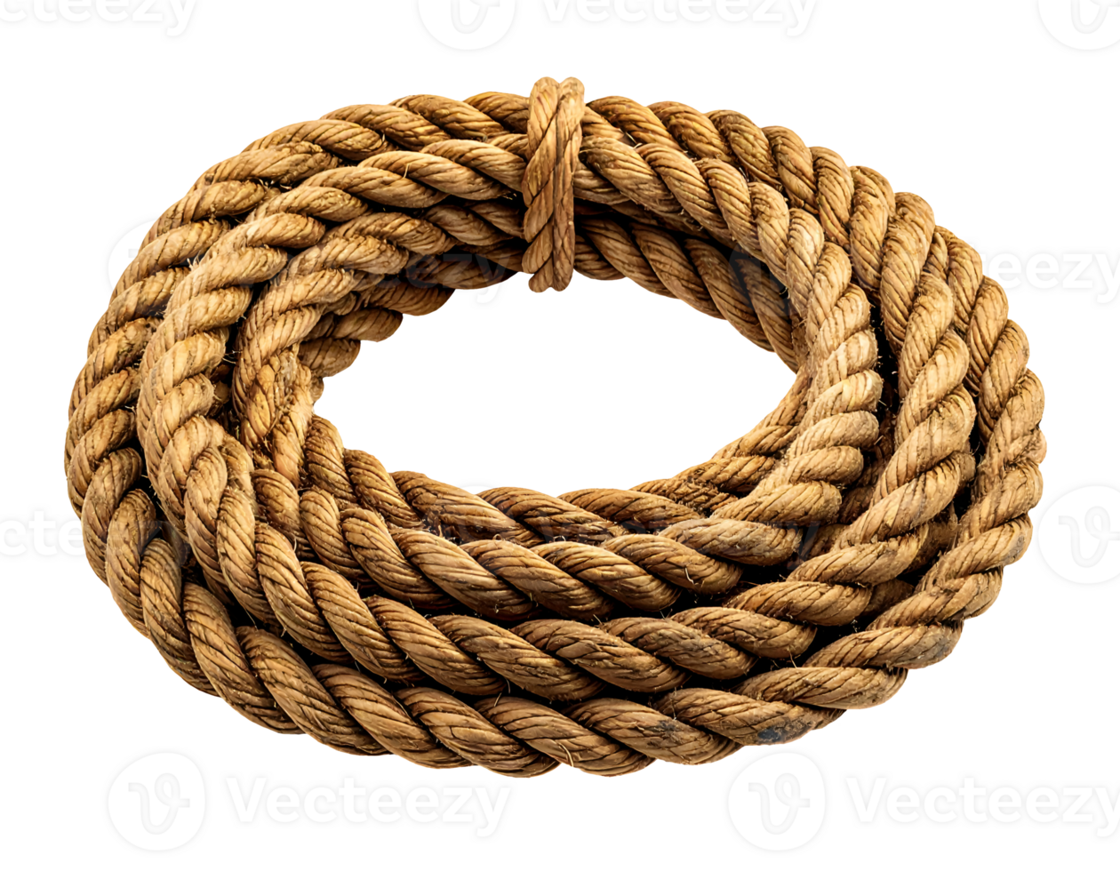 coiled thick brown natural hemp rope with rough texture for climbing or industrial use on isolated background png