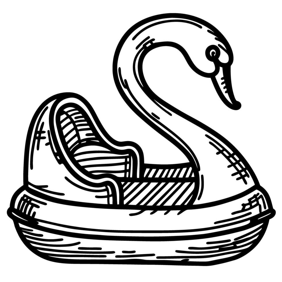 Swan shaped paddle boat illustration hand drawn black and white sketch of amusement park ride isolated on white vector