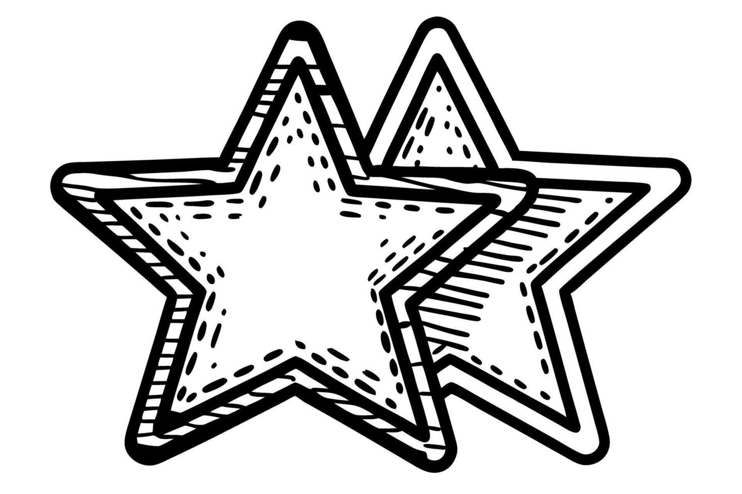 Hand drawn outlined stars illustration, overlapping five point shapes, black and white decorative doodle sketch vector