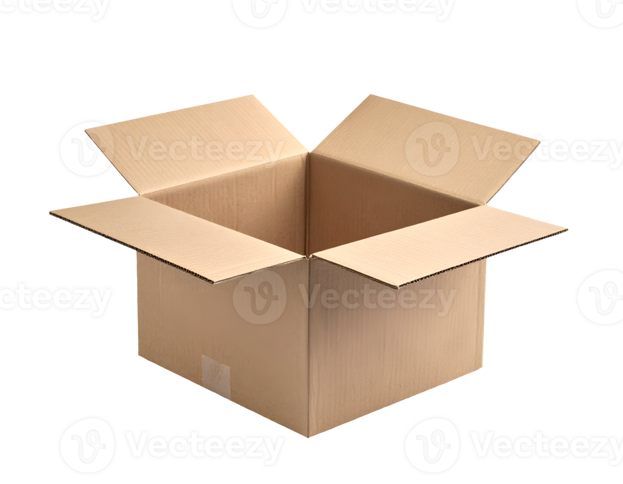 open cardboard shipping box with flaps spread, realistic brown corrugated packaging container, on isolated background png