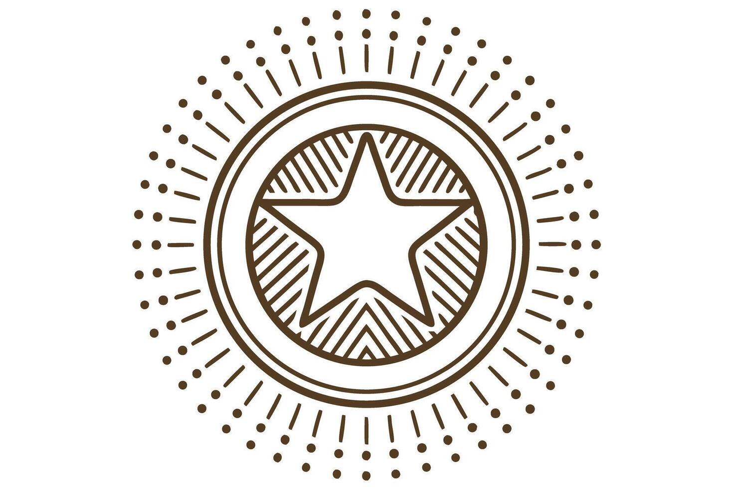 Circular abstract star emblem with concentric dotted and lined patterns geometric decorative symbol, illustration vector