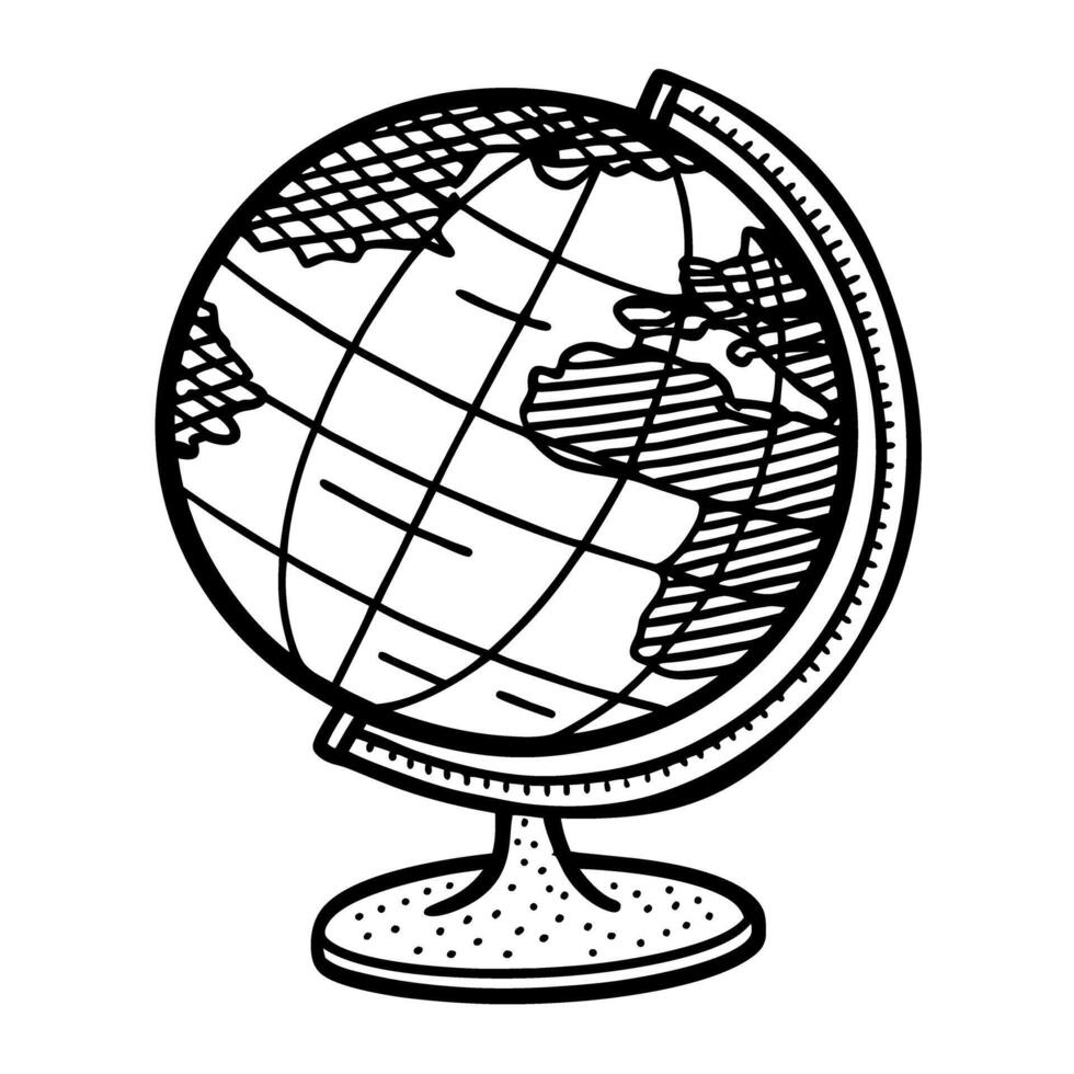 Classic terrestrial globe illustration with continents and gridlines educational school supply, geography learning tool vector