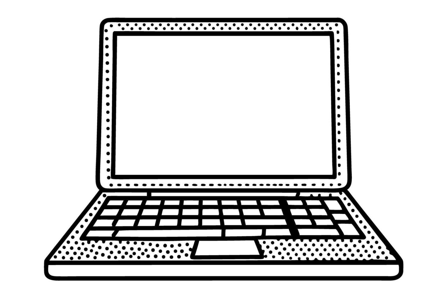 Laptop computer illustration blank screen, keyboard and touchpad, isolated device, monochrome digital icon vector