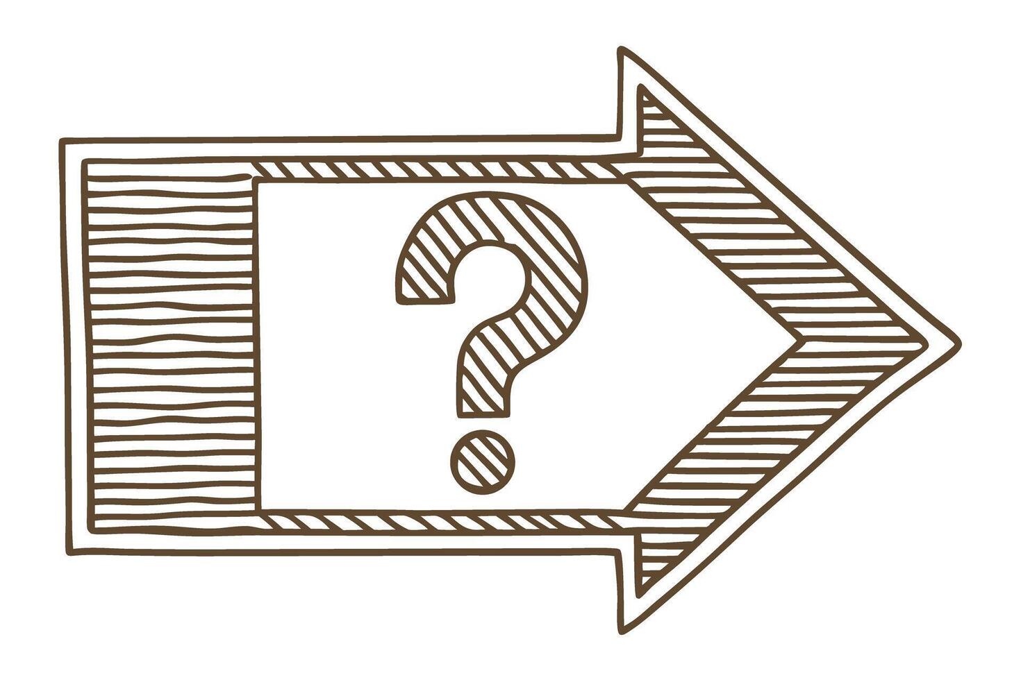 Arrow with question mark sketch directional sign uncertainty concept decision, doubt, choice, problem symbol vector