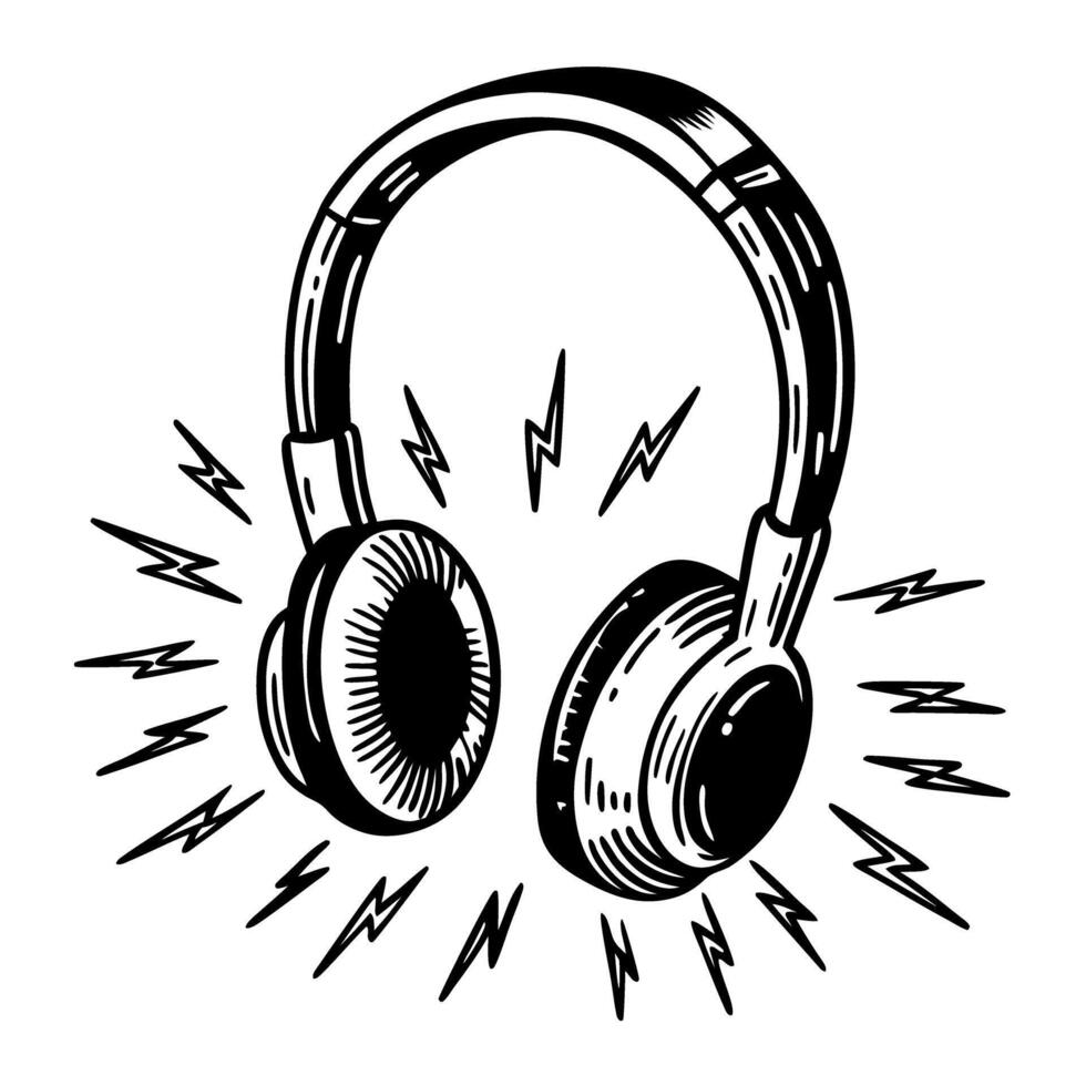 Headphones audio listening concept modern wireless device with ear cushions and dynamic sound waves illustration vector