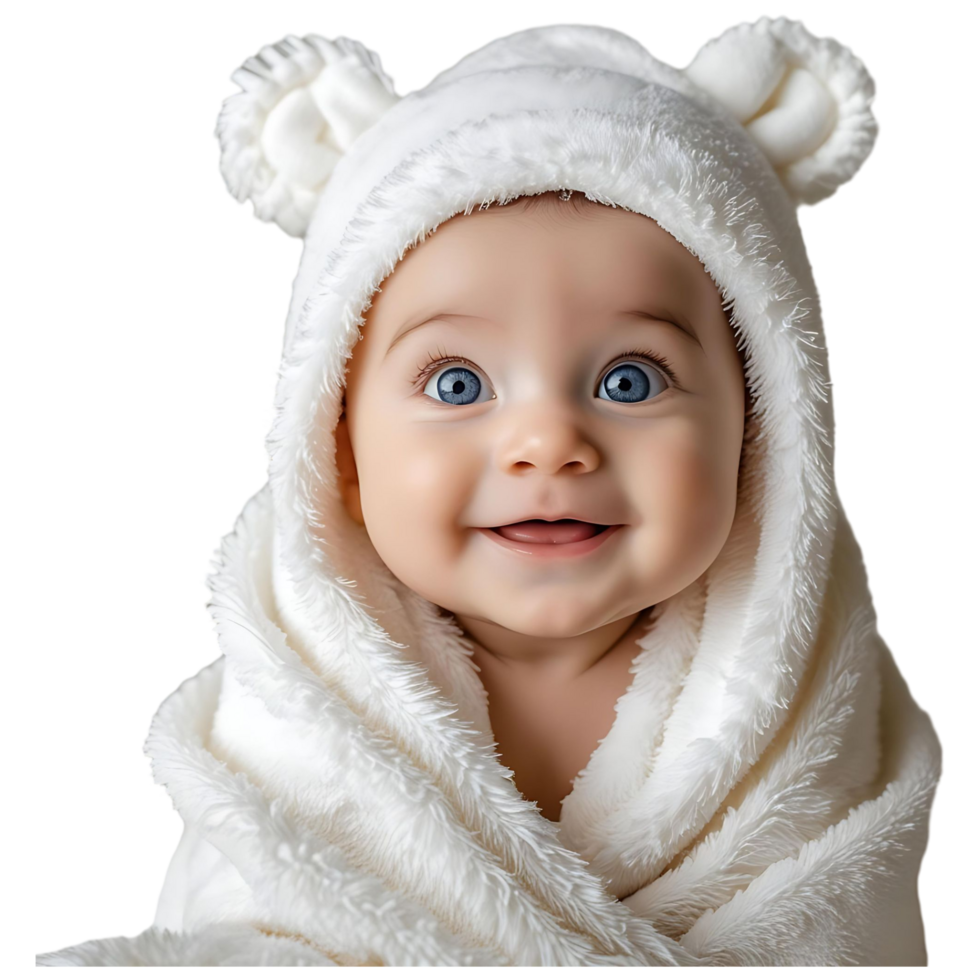 Cute Baby Wrapped in White Towel High-Resolution Infant Photo png