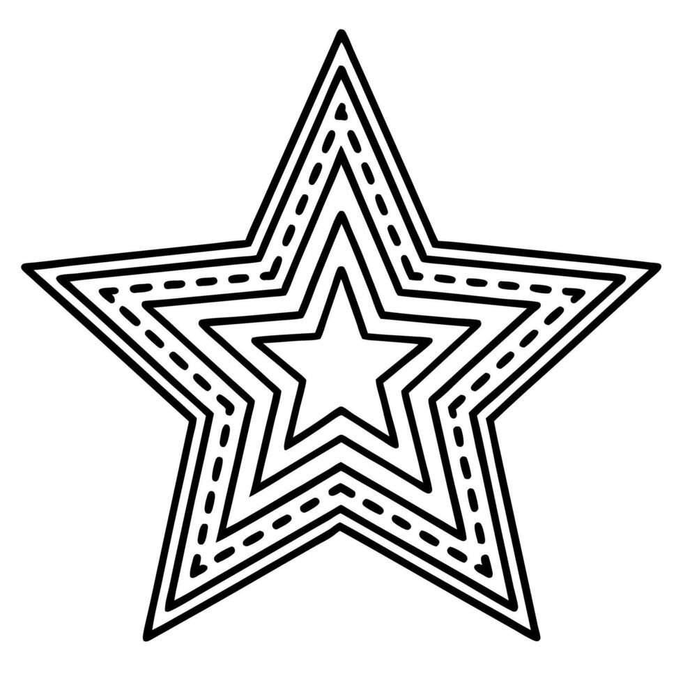 Outlined geometric star icon black and white layered decorative symbol, modern line art shape motif vector