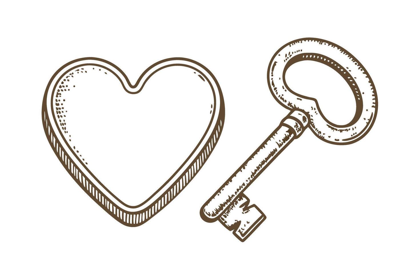 Heart shape and vintage key illustration symbol of love, romance, trust, relationship success, commitment concept vector