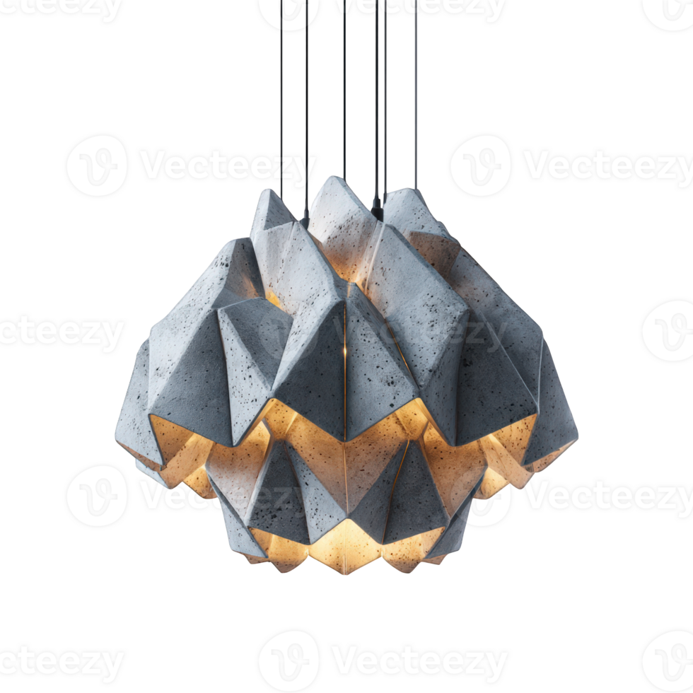 Close up of a gray geometric pendant light fixture hanging from the ceiling png