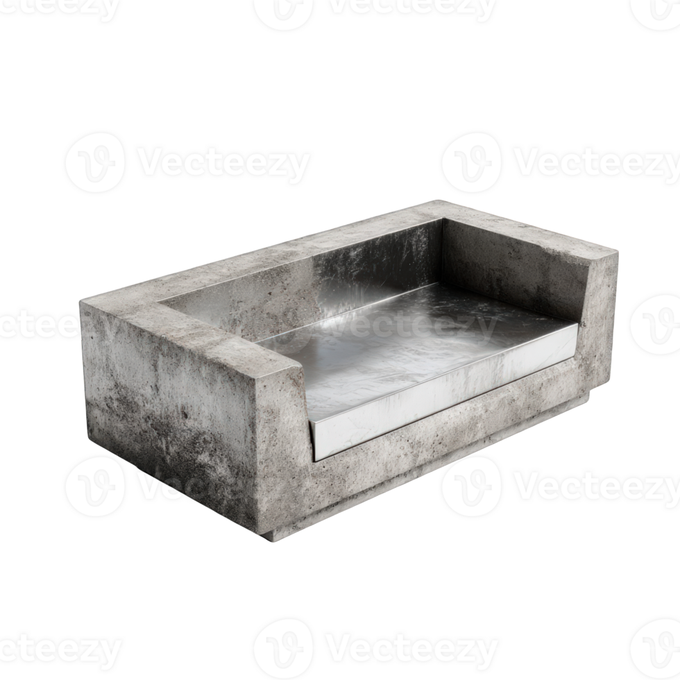 An isolated concrete rectangular structure with a metallic interior surface png