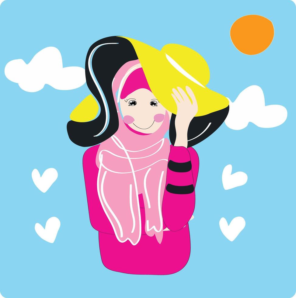 Beautiful girl with her favorite hat vector