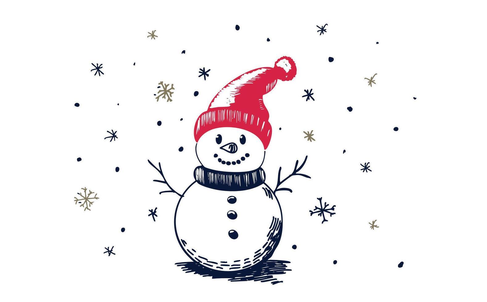 Snowman in a red hat hand drawn vector