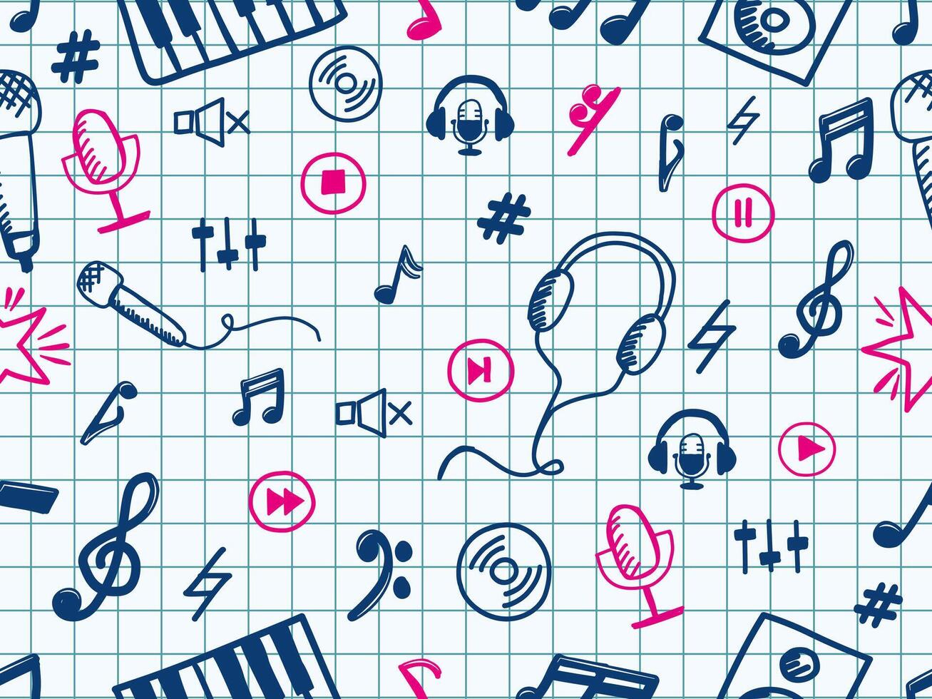 Seamless pattern of music notes symbols. vector