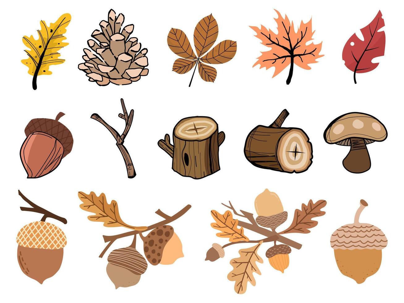 Autumn icons set. Holiday thanksgiving elements for vacation. Minimalist geometric style. vector