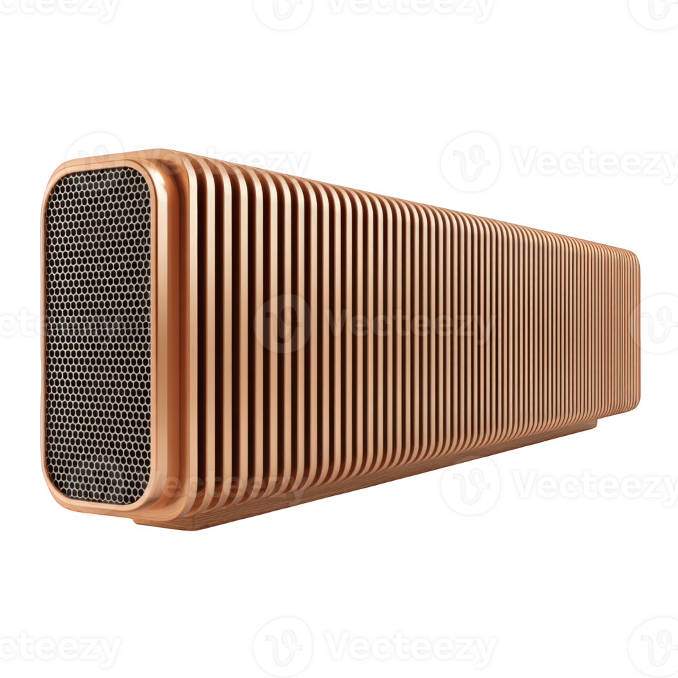 A long copper colored object with vertical slats and a honeycomb pattern end png