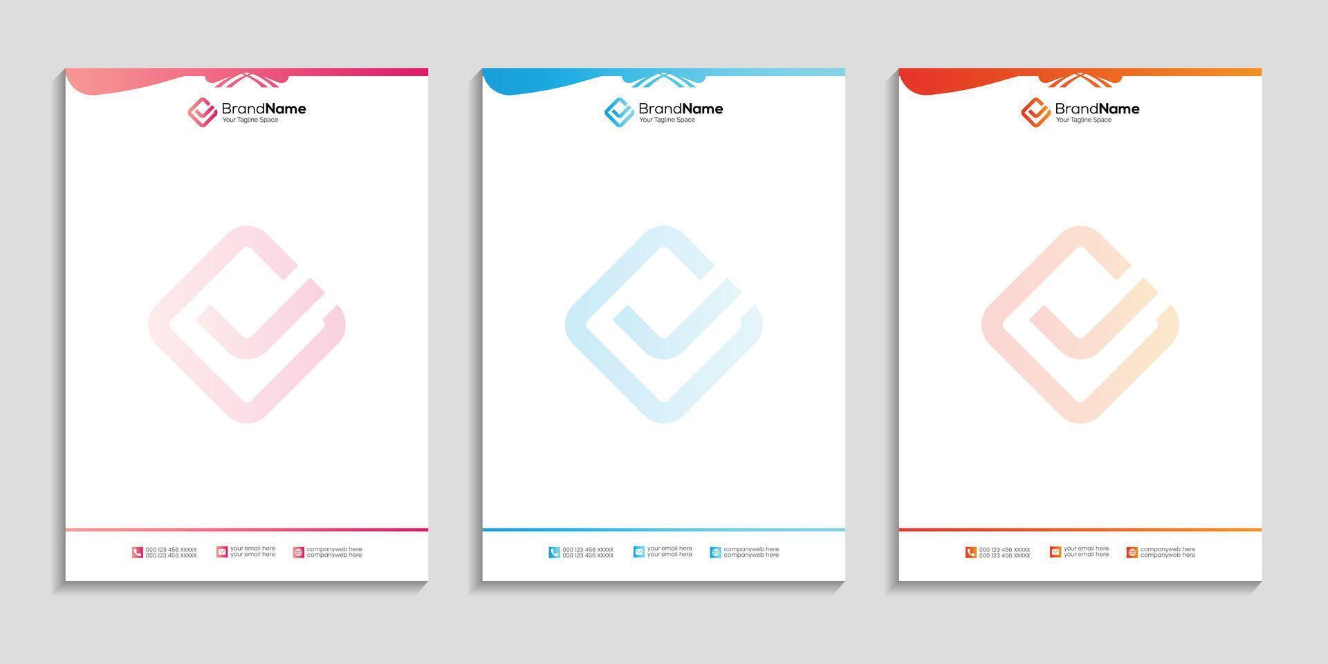letterhead template design to creative and professional of three vertical banners size with color gradients vector