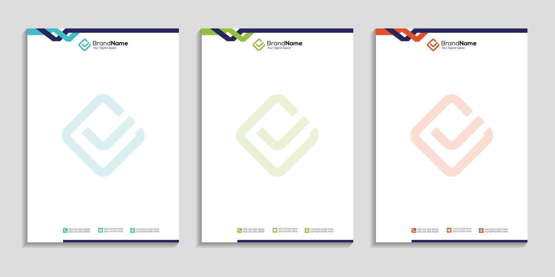 Professional clean business letterhead template design set to three color variation vector
