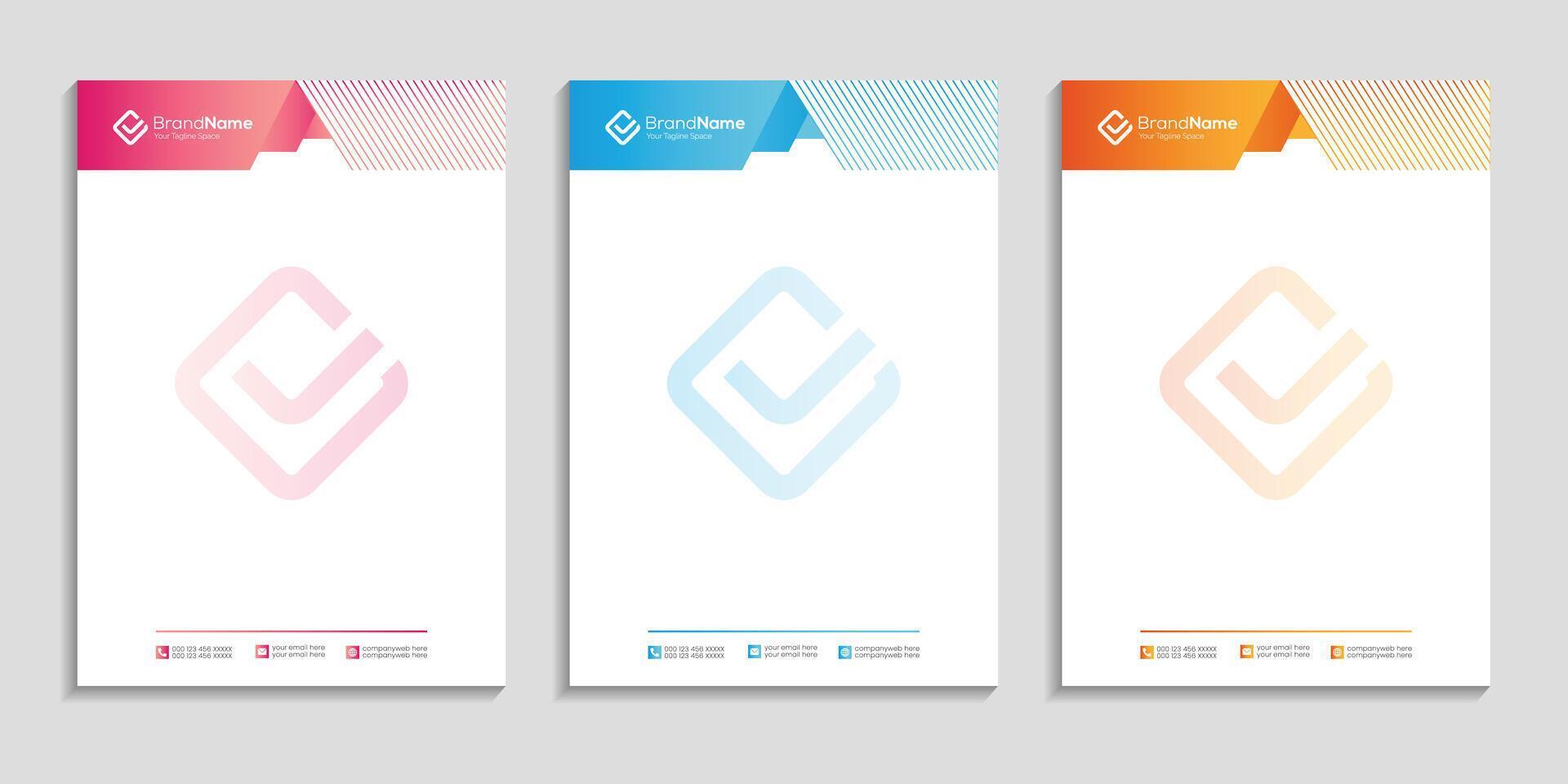 letterhead template design of three vertical banners size with color gradient and color variation vector