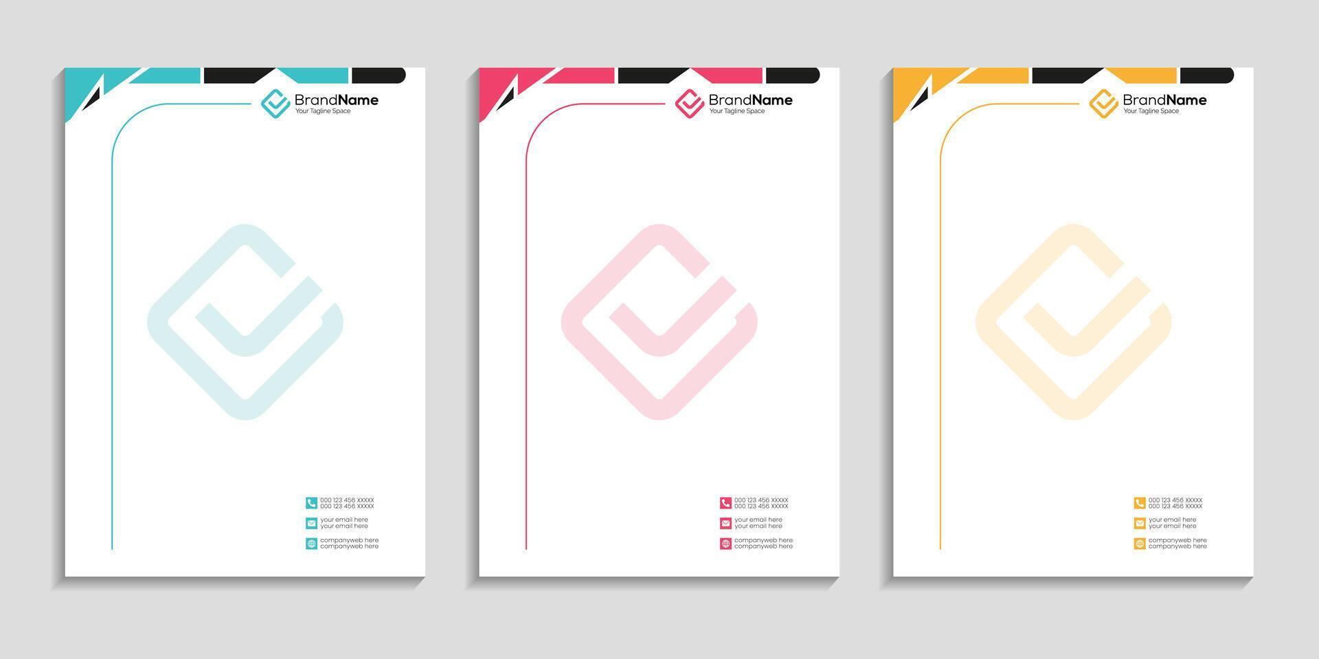 Professional clean business letterhead template design set to three color variation for any business vector