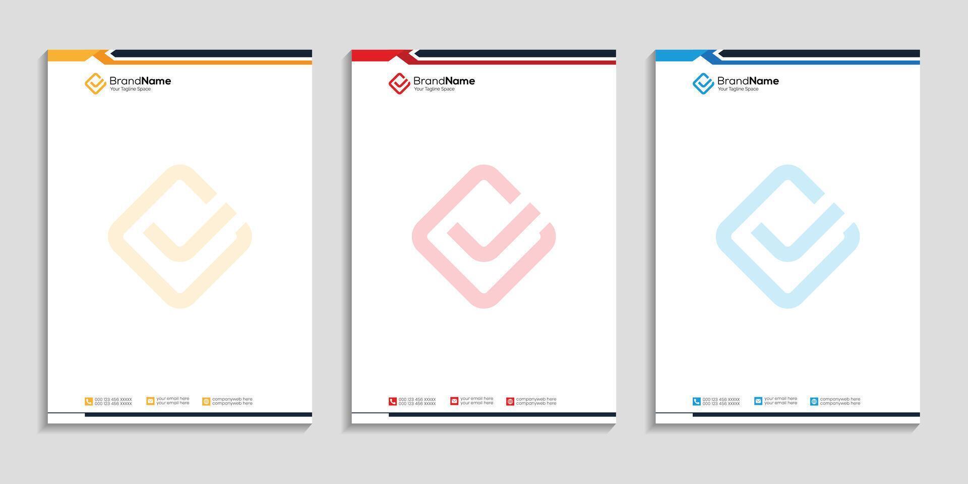 Creative professional clean business letterhead template design set to three color variation vector