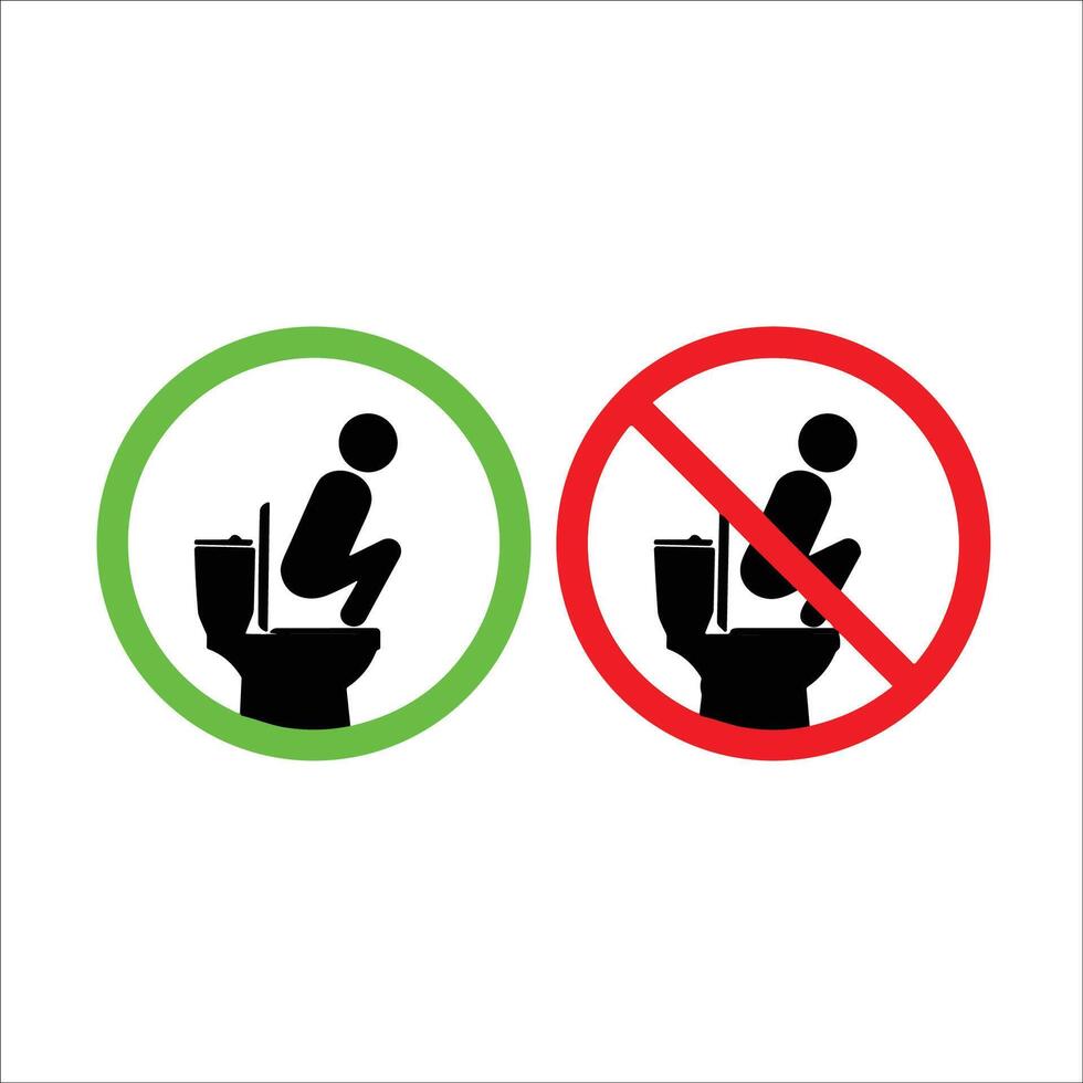 Do not do in the bathroom, do not rise on the toilet, don't play in the bathroom, don't raise legs vector