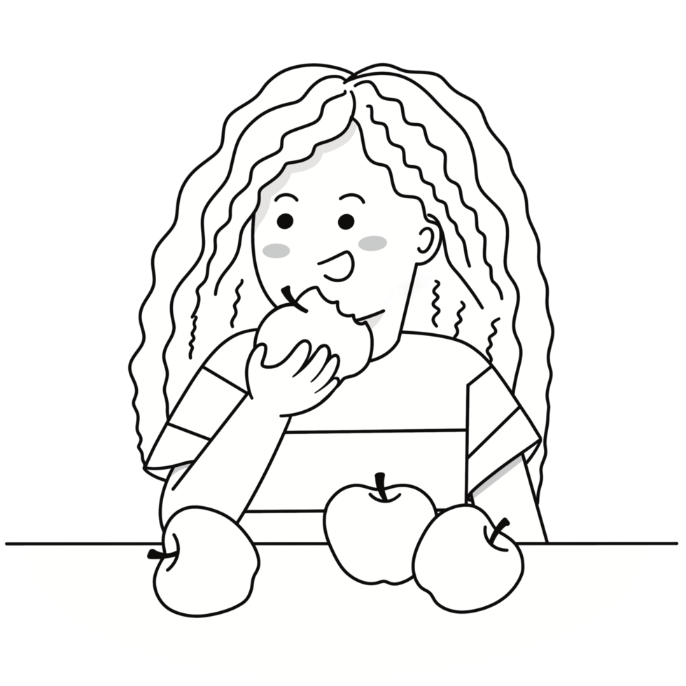 Doodle girl is eating an apple png