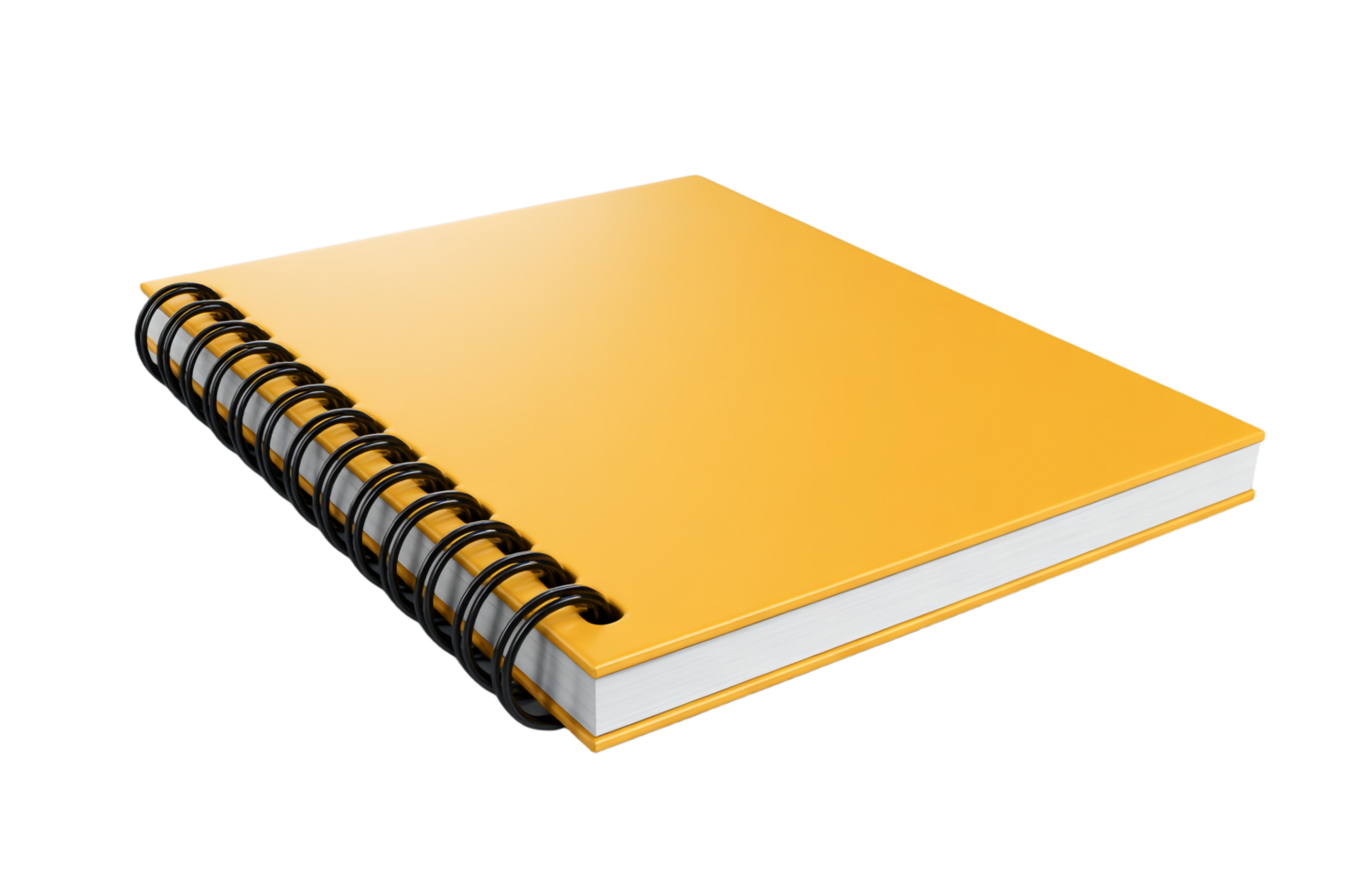 Realistic Yellow Notebook with Black Spiral Binding and White Pages on Transparent Background png