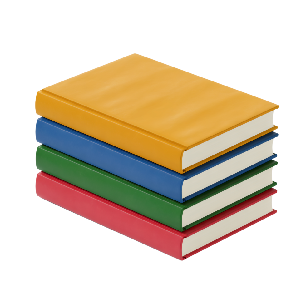 Stack of Four Books with Yellow, Blue, Green, and Red Covers on Transparent Background png