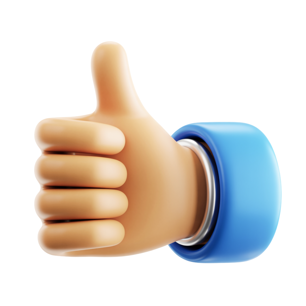 3D Cartoon Hand with Thumb Up Gesture Isolated on Transparent Background png
