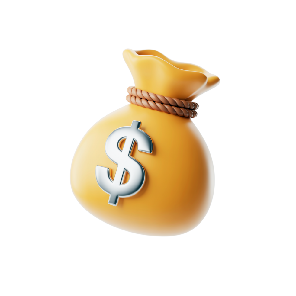 3D Yellow Money Bag with Dollar Sign Isolated On Transparent Background Finance Wealth png