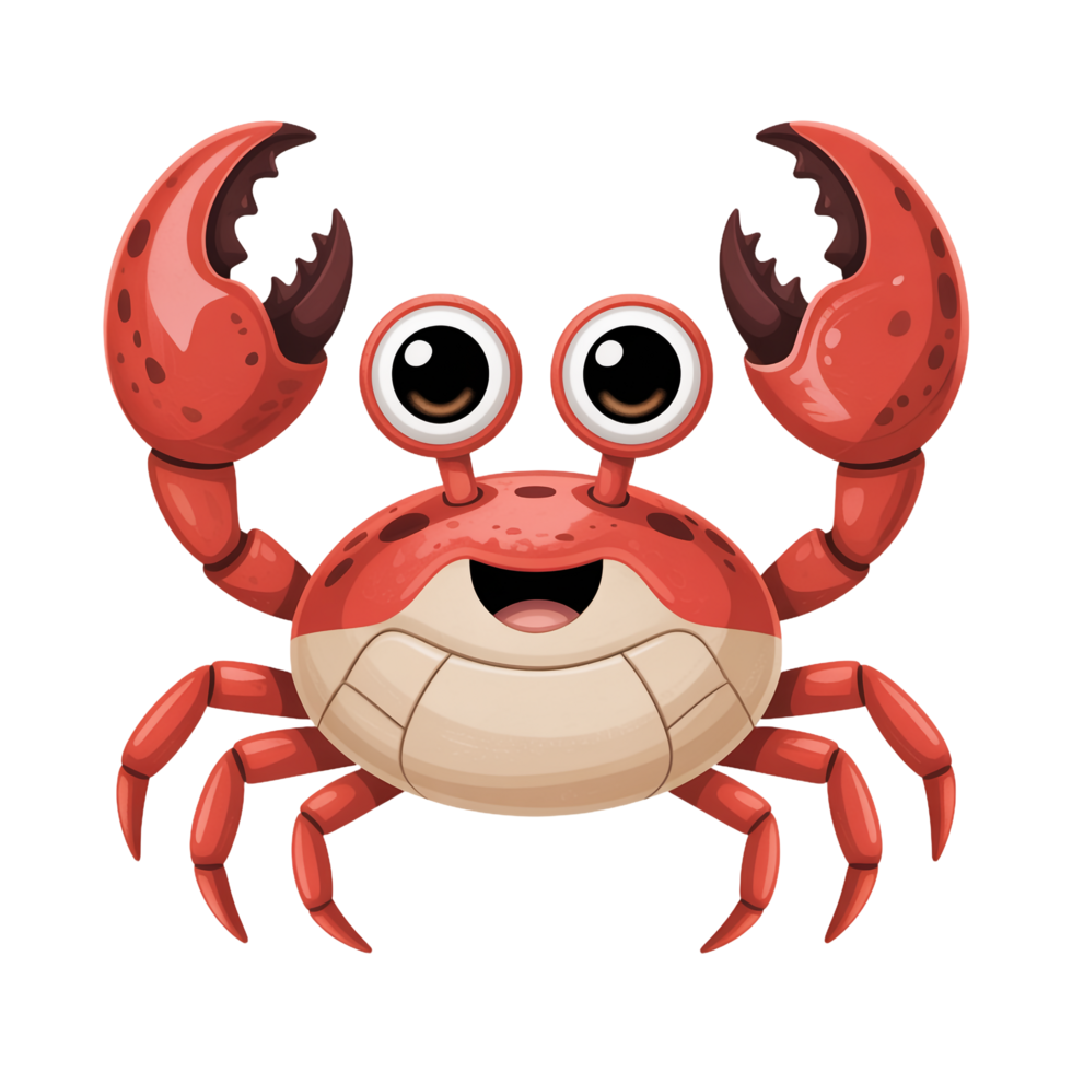 Joyful Red Crab Cartoon Character With Big Eyes Isolated On Transparent Background png