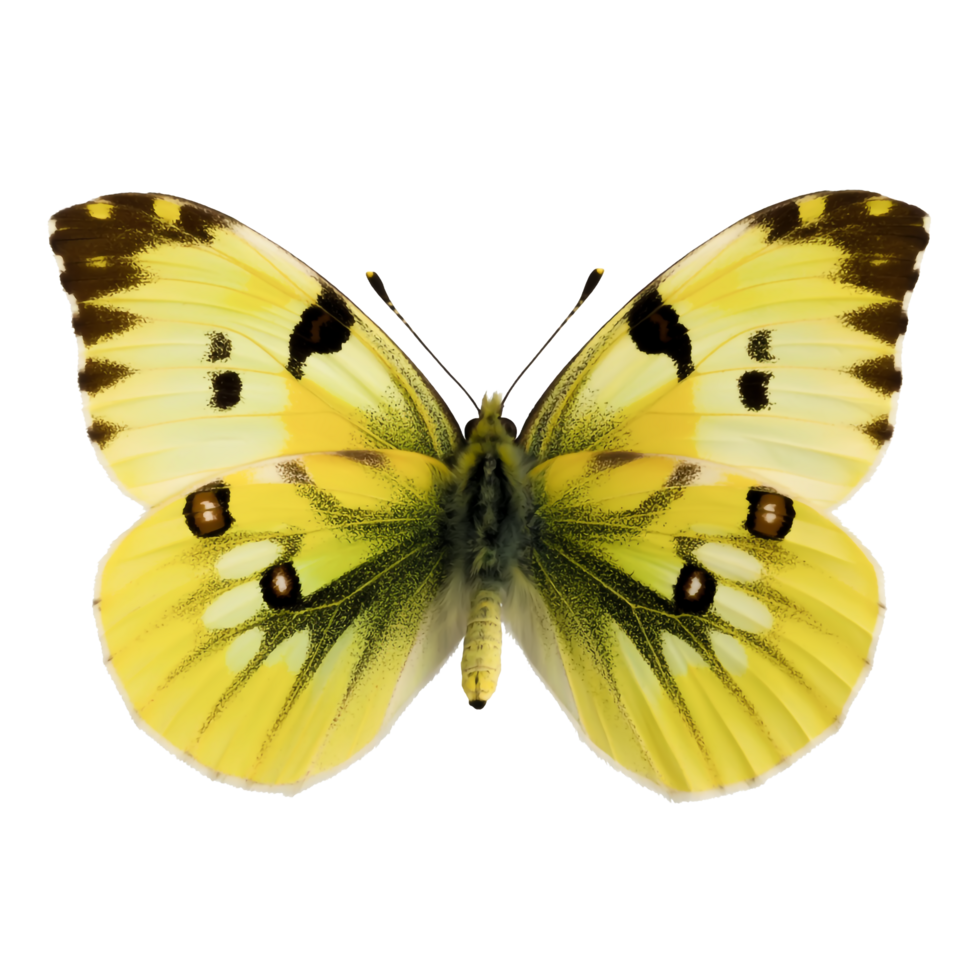 Lemon Emigrant Butterfly, Open Wings Display, Yellow Hue, Complex Patterns, Transparent png