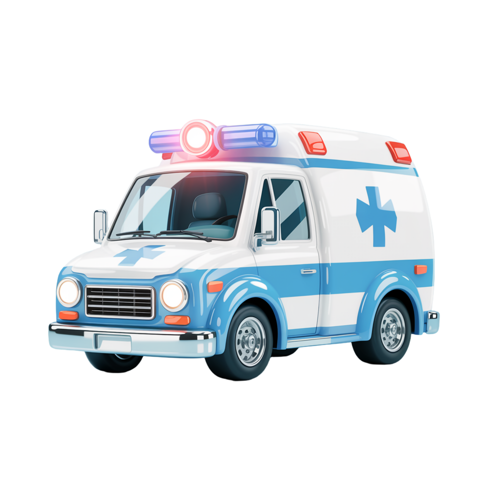 Cartoon Style Ambulance Van with Siren Lights and Transparent Background png