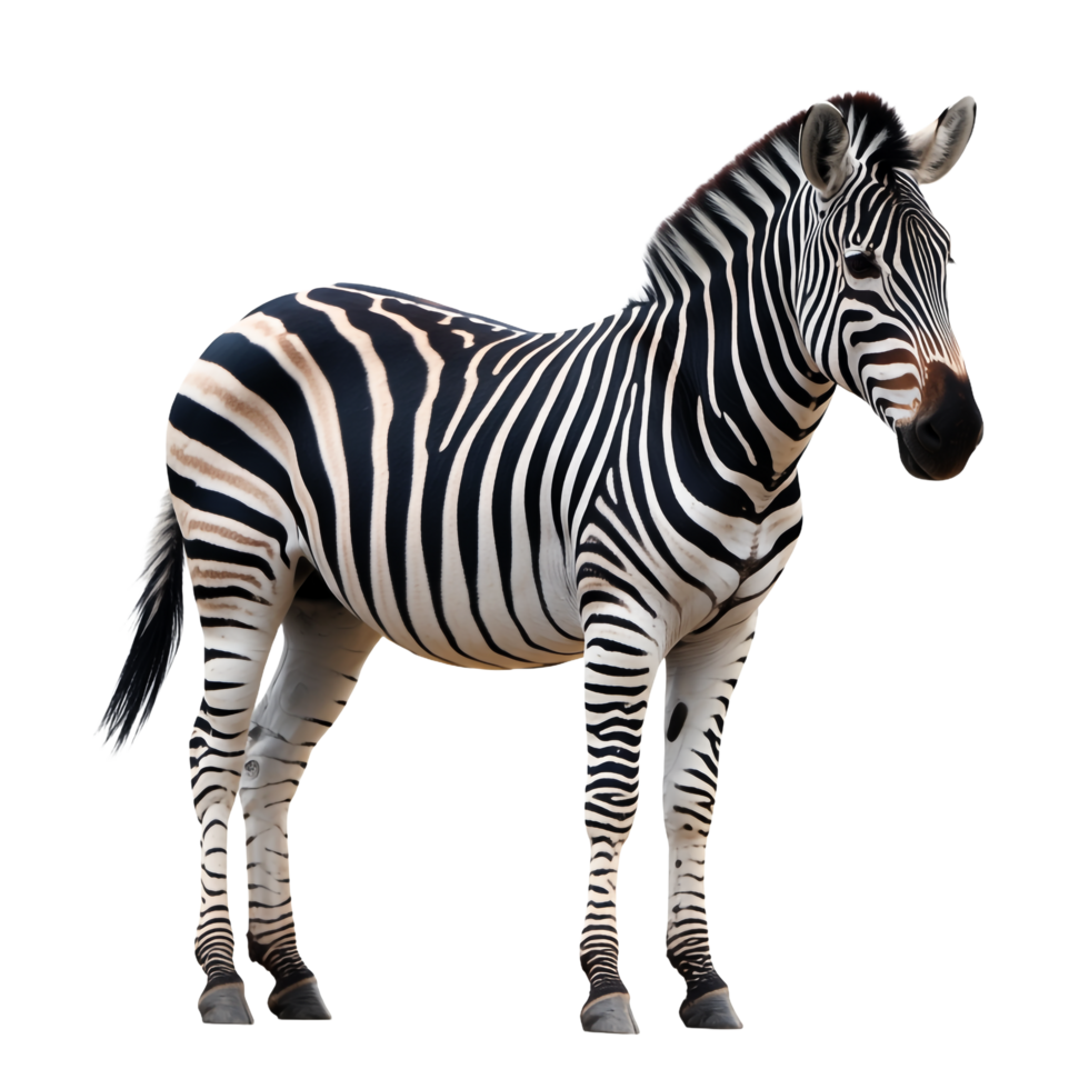 Zebra Isolated Standing Full Body, Distinctive Black and White Stripes, Transparent Background png